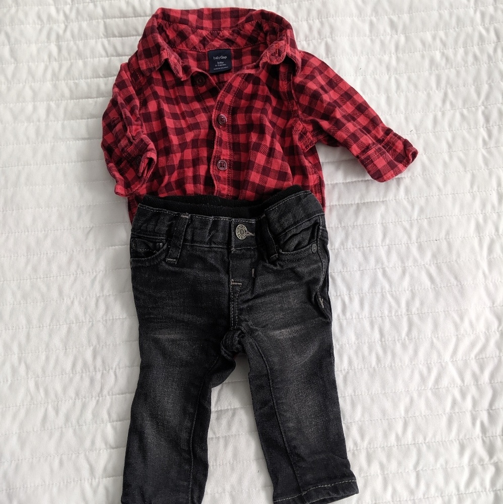 Baby Gap Outfit - Boys Jeans and Flannel - 0-3